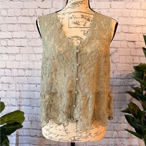 American Eagle Outfitters Lace Button-Down Blouse - Light Green